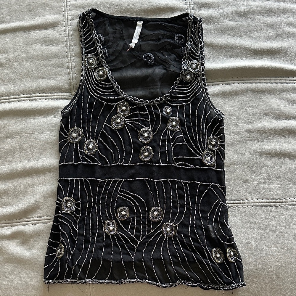 Elegant Black Beaded Women's Top
